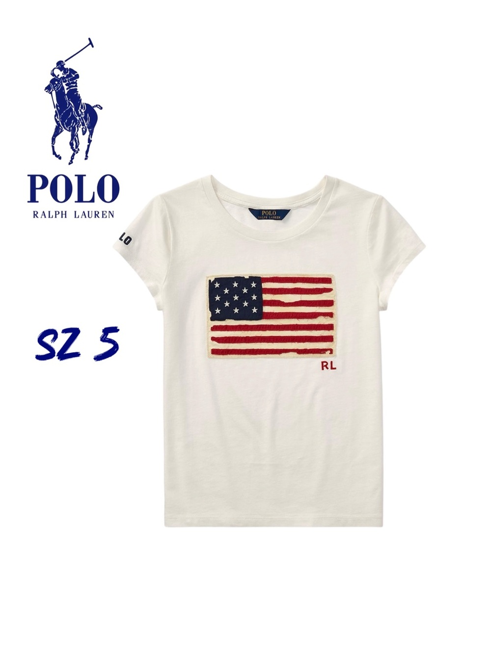 Polo Ralph Lauren Kids SZ 5 Flag Cotton Jersey Tee